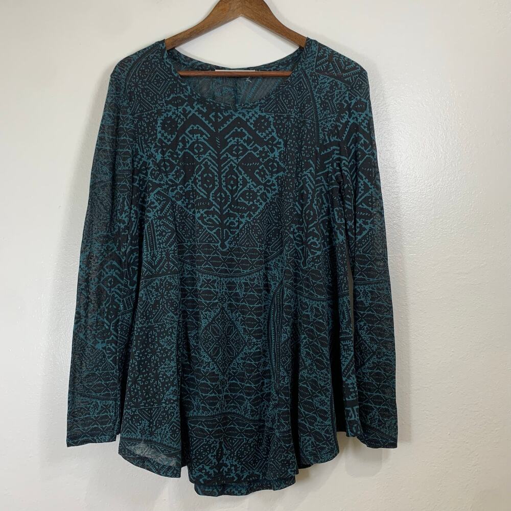Peruvian Connection Tunic Swing Tee XS Small Burnout Sheer Long Sleeve Oversized
